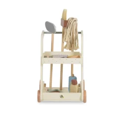 Moni Kinder-Spielzeugputzwagen W10D787 Holz Besen Mopp Schwamm Bürste mit Räder beige