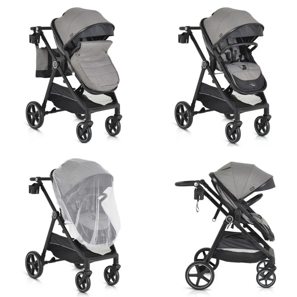 Moni Kinderwagen 2 in 1 Tokyo 22 kg umbaubar Wickeltasche Stoßdämpfer klappbar grau