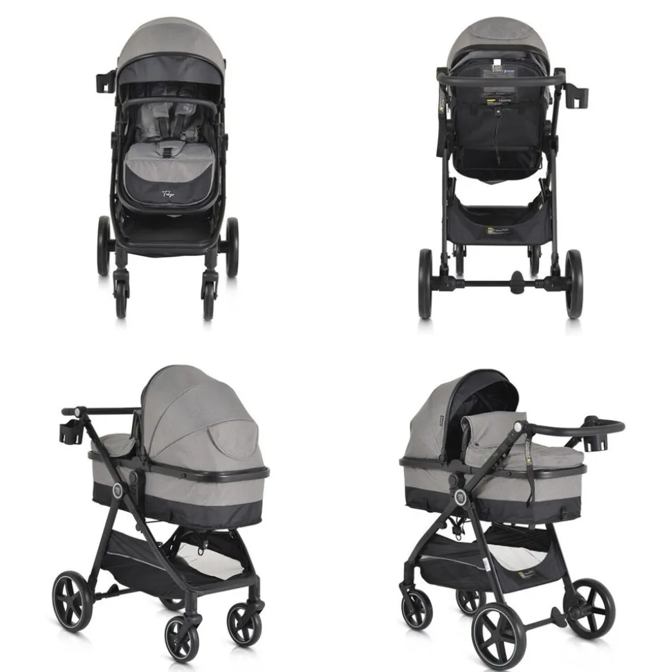 Moni Kinderwagen 2 in 1 Tokyo 22 kg umbaubar Wickeltasche Stoßdämpfer klappbar grau