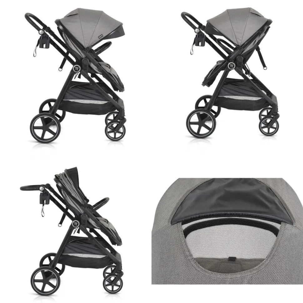 Moni Kinderwagen 2 in 1 Tokyo 22 kg umbaubar Wickeltasche Stoßdämpfer klappbar grau