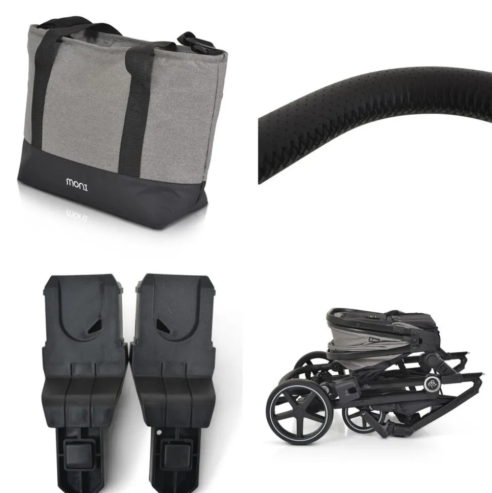 Moni Kinderwagen 2 in 1 Tokyo 22 kg umbaubar Wickeltasche Stoßdämpfer klappbar grau