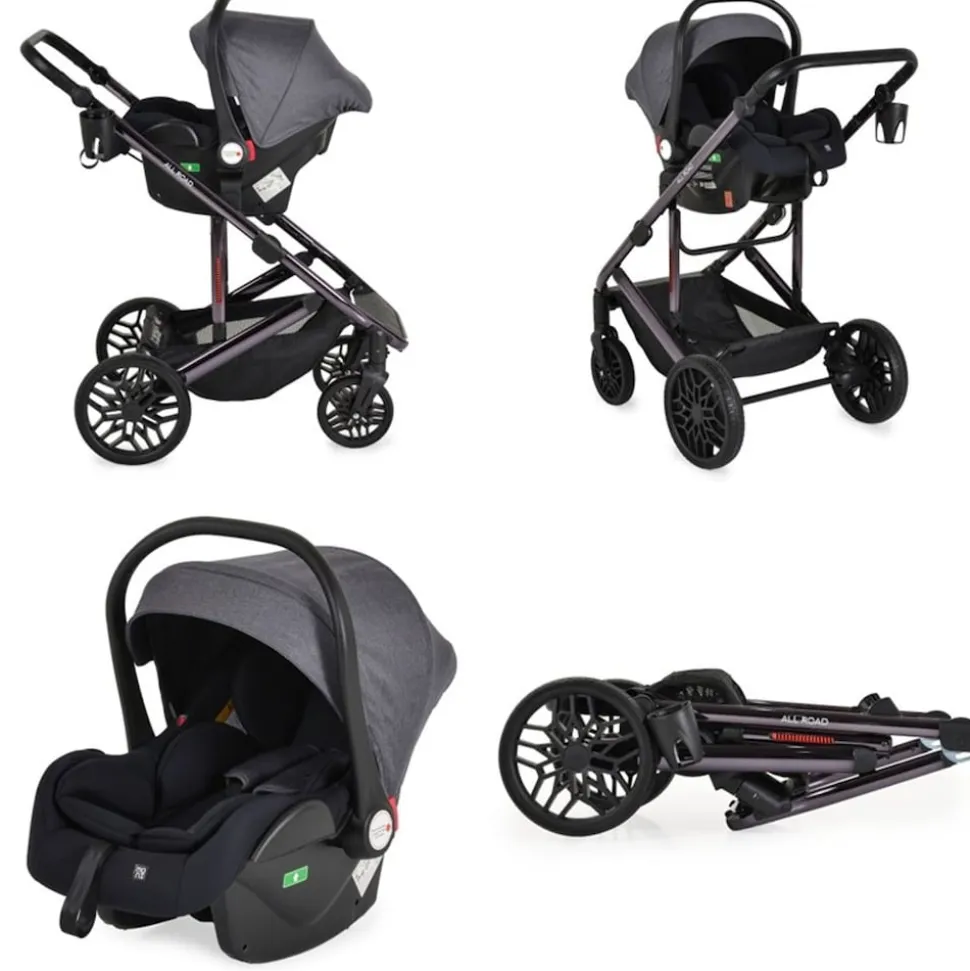 Moni Kombikinderwagen 3 in 1 all Road umbaubar Babyschale Sportsitz Tragetasche grau