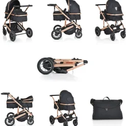 Moni Kombikinderwagen 2 in 1 Thira Babywanne, umbaubar, Sportsitz, Fußabdeckung schwarz