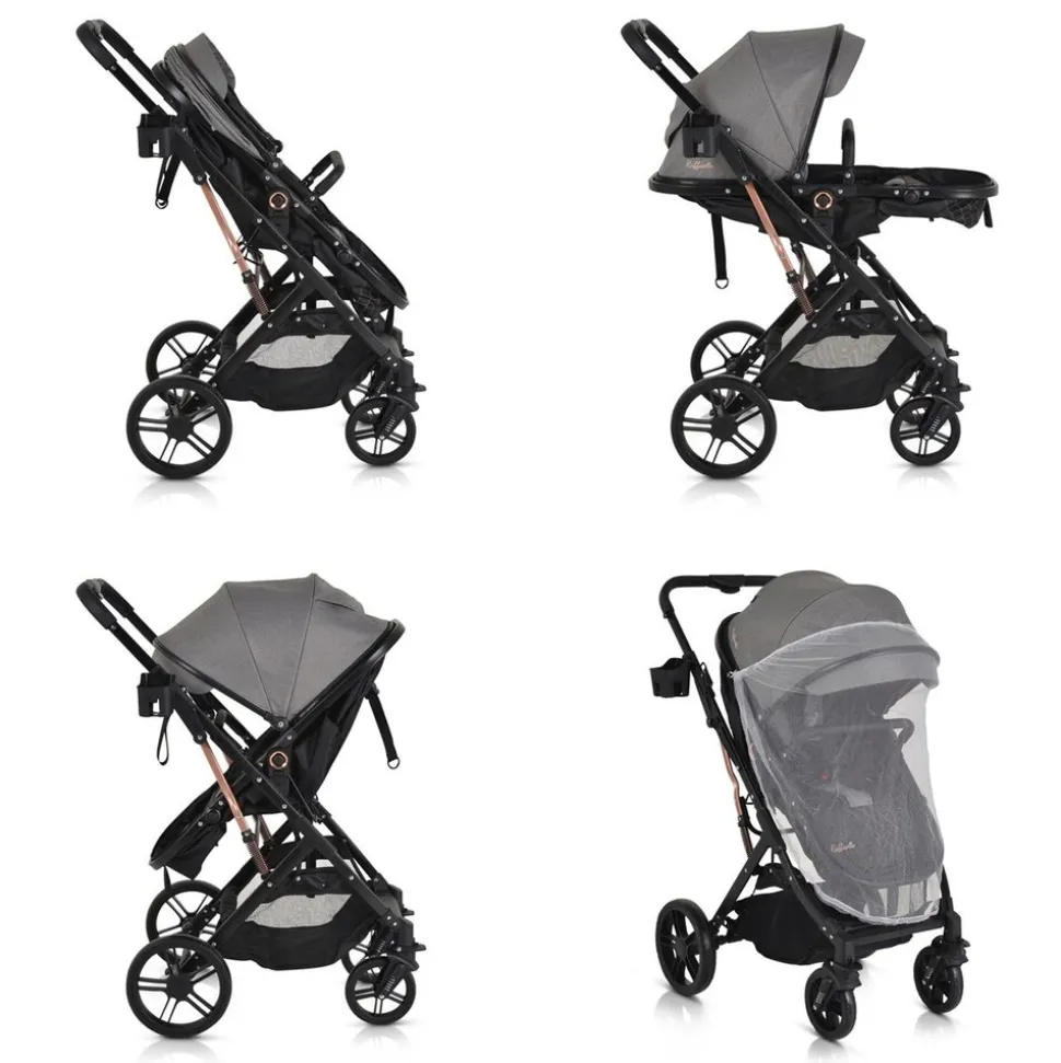 Moni Kombikinderwagen Rafaello 2 in 1, umbaubar, Sportsitz, Fußabdeckung, Tasche grau