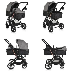 Moni Kombikinderwagen Rafaello 2 in 1, umbaubar, Sportsitz, Fußabdeckung, Tasche grau