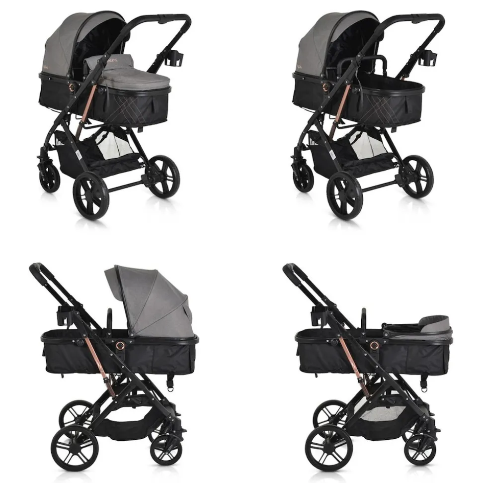 Moni Kombikinderwagen Rafaello 2 in 1, umbaubar, Sportsitz, Fußabdeckung, Tasche grau