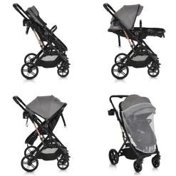 Moni Kombikinderwagen Rafaello 2 in 1, umbaubar, Sportsitz, Fußabdeckung, Tasche grau