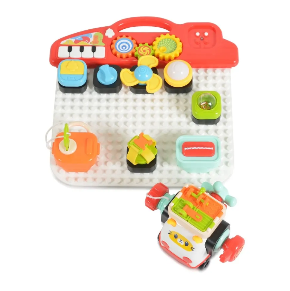 Moni Musik-Aktivitäts-Lernboard HE8081 Tasten, Spielauto, Licht, Steckbausteine rot