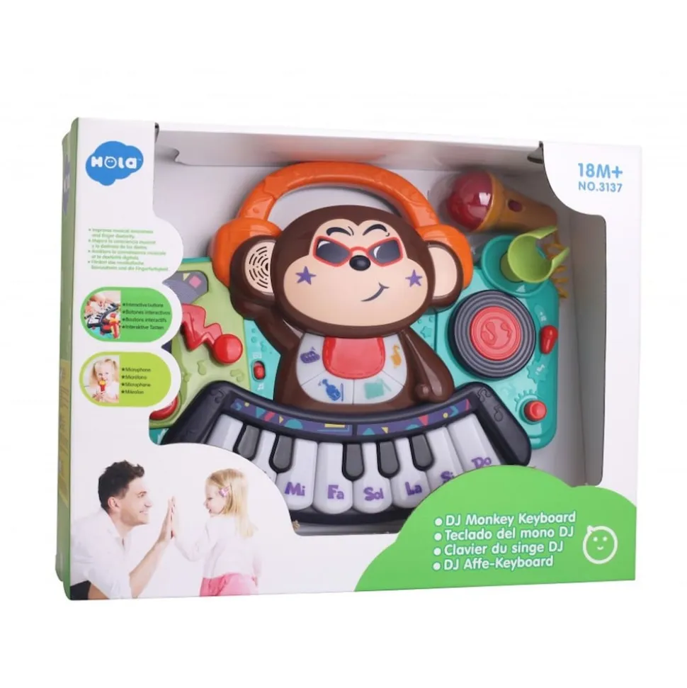 Moni Musikspielzeug Keyboard DJ Monkey 3137 Melodien, Tasten, Licht, Mikrofon bunt