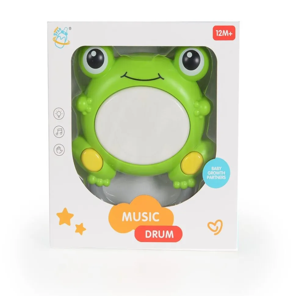 Moni Musikspielzeug Trommelfrosch MBX06-1, Trommelgeräusche, Tierstimmen, Musik grün
