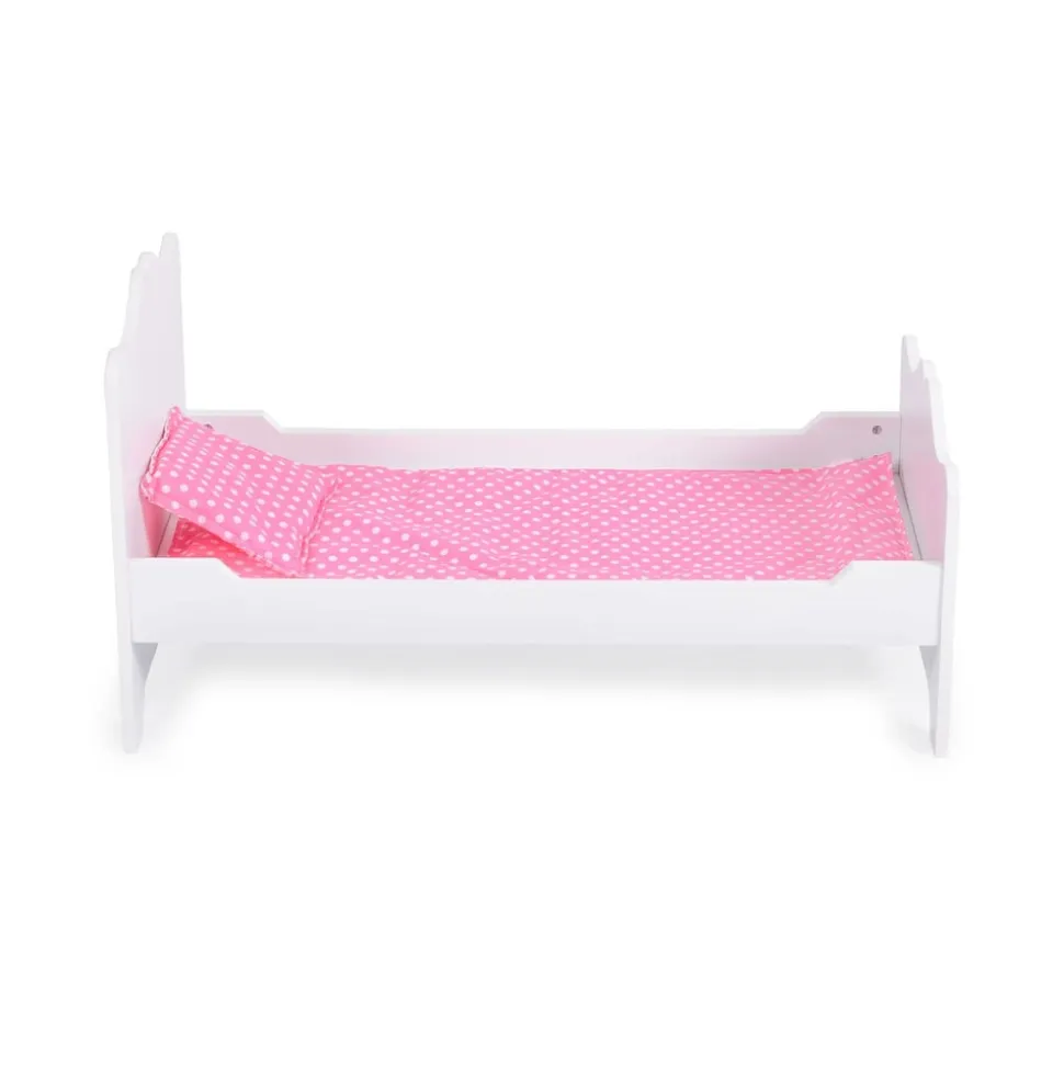 Moni Puppenbett PH12B019 aus Holz, Maße 48 x 32 x 30 cm, Kissen und Unterlage weiß