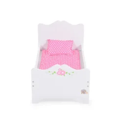 Moni Puppenbett PH12B019 aus Holz, Maße 48 x 32 x 30 cm, Kissen und Unterlage weiß