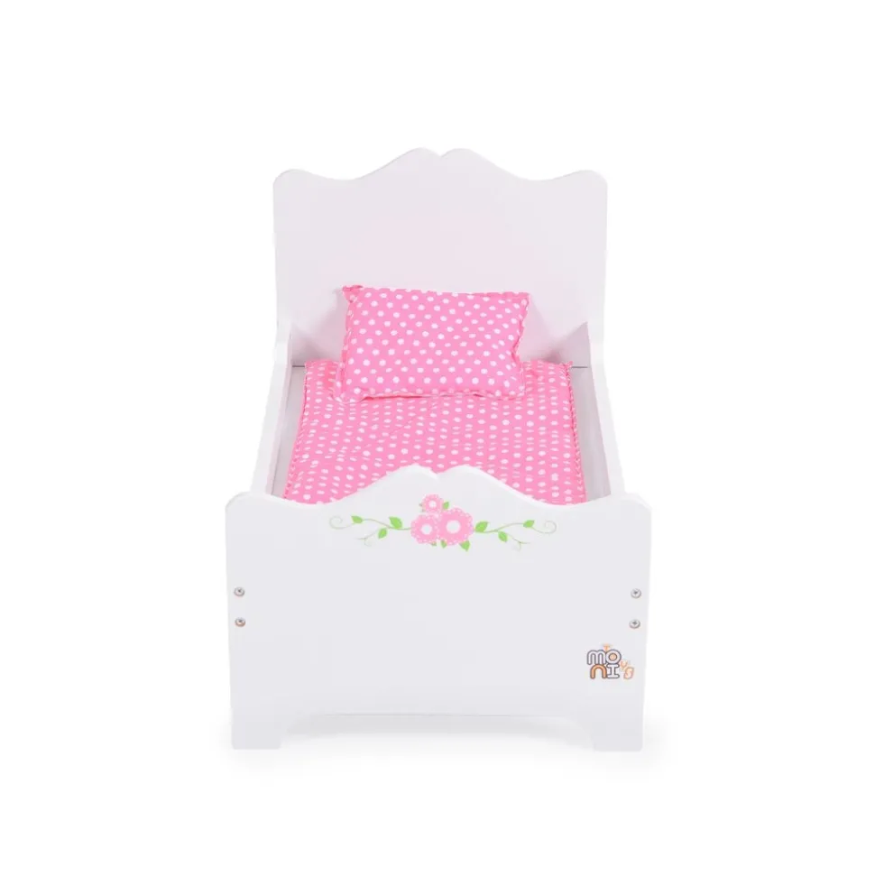 Moni Puppenbett PH12B019 aus Holz, Maße 48 x 32 x 30 cm, Kissen und Unterlage weiß