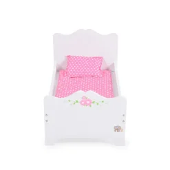 Moni Puppenbett PH12B019 aus Holz, Maße 48 x 32 x 30 cm, Kissen und Unterlage weiß
