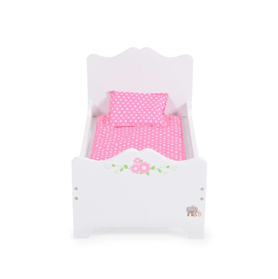 Moni Puppenbett PH12B019 aus Holz, Maße 48 x 32 x 30 cm, Kissen und Unterlage weiß