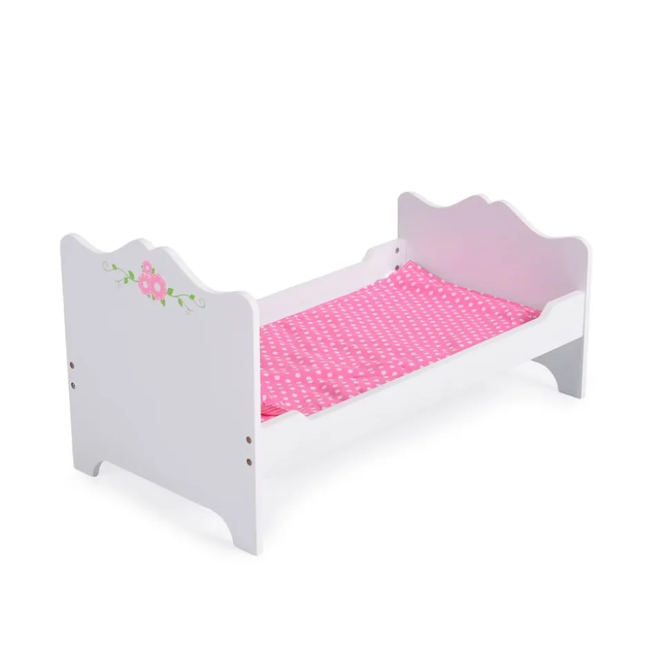 Moni Puppenbett PH12B019 aus Holz, Maße 48 x 32 x 30 cm, Kissen und Unterlage weiß