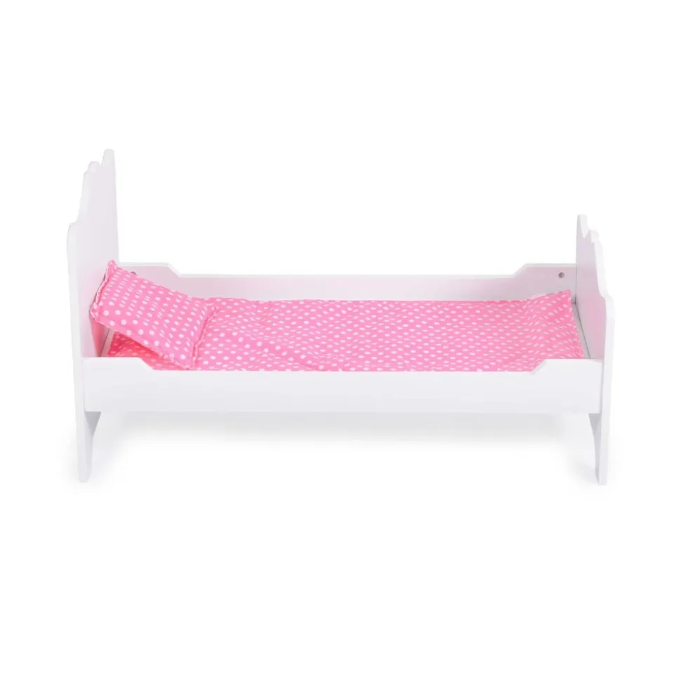 Moni Puppenbett PH12B019 aus Holz, Maße 48 x 32 x 30 cm, Kissen und Unterlage weiß