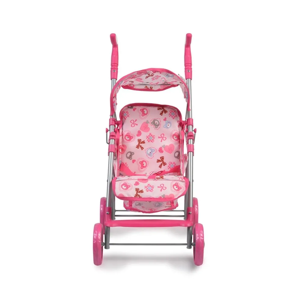 Moni Puppenwagen Flower Garden, Rückenlehne und Griffe verstellbar klappbar Korb pink