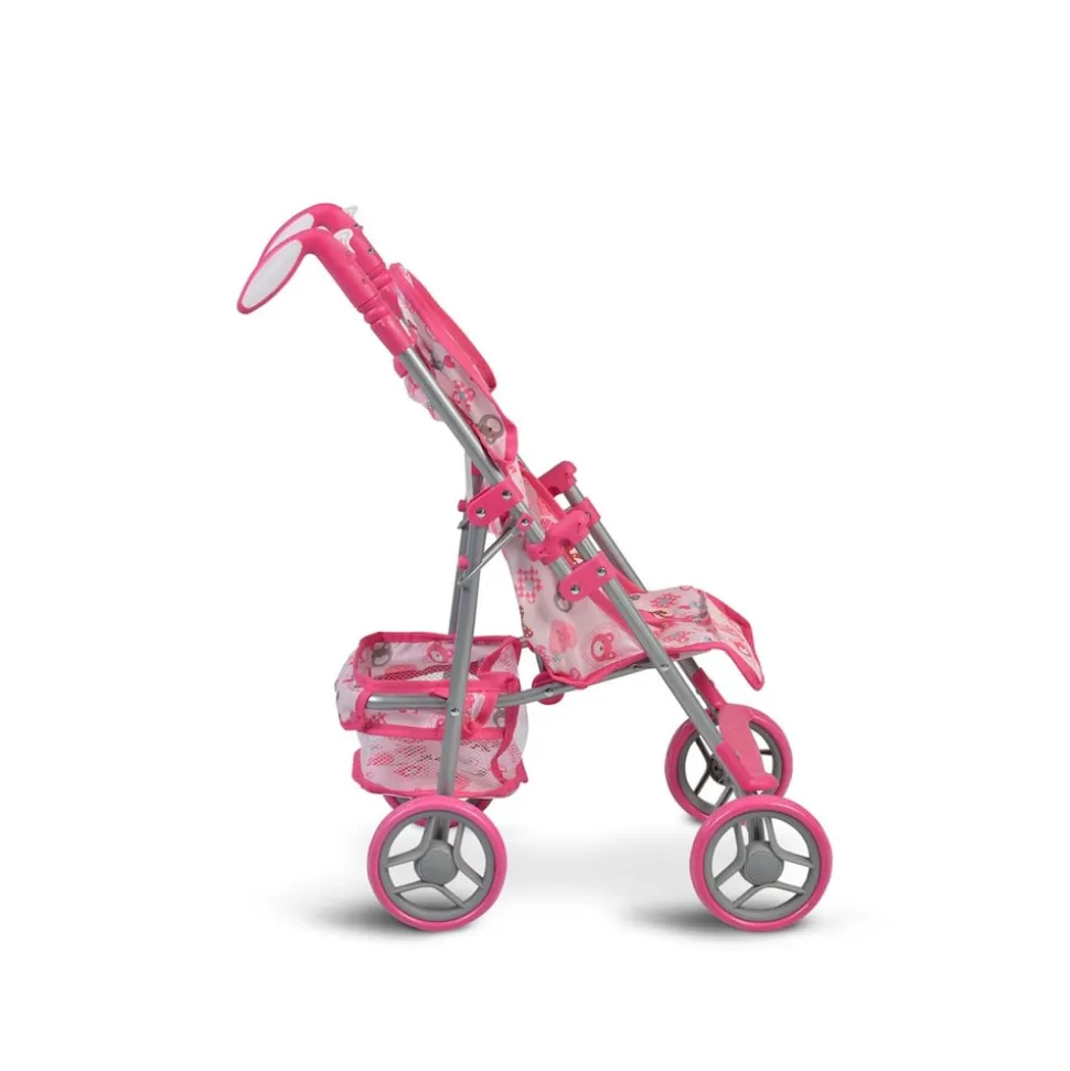 Moni Puppenwagen Flower Garden, Rückenlehne und Griffe verstellbar klappbar Korb pink
