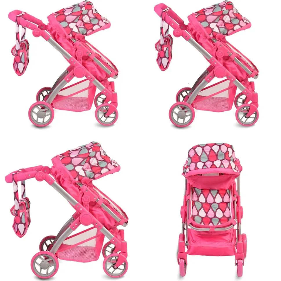 Moni Puppenwagen, Puppenbuggy Vicky 9620, Tasche, Schiebegriff höhenverstellbar pink