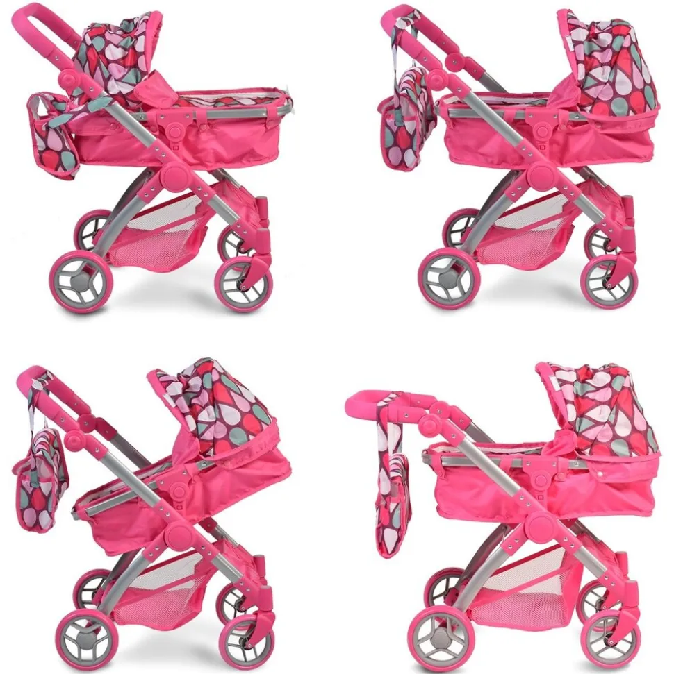 Moni Puppenwagen, Puppenbuggy Vicky 9620, Tasche, Schiebegriff höhenverstellbar pink