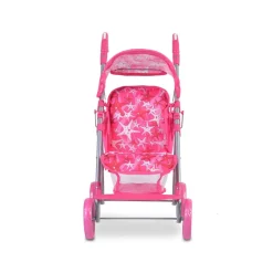 Moni Puppenwagen Stars 9351 faltbar, Rückenlehne und Schiebegriffe verstellbar pink