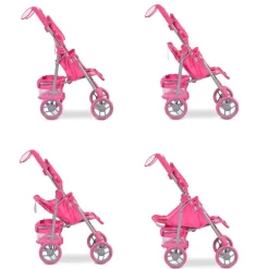 Moni Puppenwagen Stars 9351 faltbar, Rückenlehne und Schiebegriffe verstellbar pink