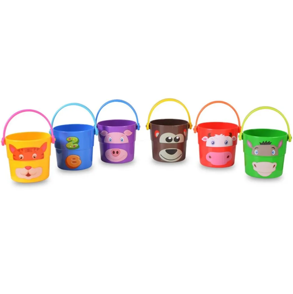 Moni Sandspielzeug Spielzeugeimer-Set K999-219B Wasser, Sand, 6 bunte Eimer rot