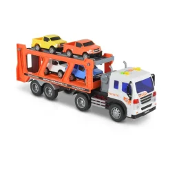Moni Spielzeug Autotransporter WY572A, Soundfunktion, 1:16, Ladefläche, 4 Autos orange