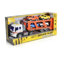 Moni Spielzeug Autotransporter WY572A, Soundfunktion, 1:16, Ladefläche, 4 Autos orange