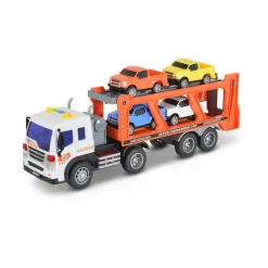 Moni Spielzeug Autotransporter WY572A, Soundfunktion, 1:16, Ladefläche, 4 Autos orange