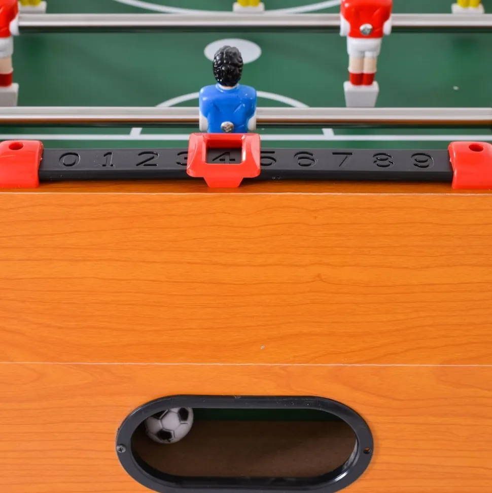 Moni Tischfußball 1019A Holz, Handschiebezähler, Kickertisch, 22 Figuren, Soccer braun