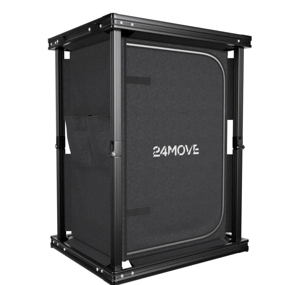 24MOVE® Campingküche BERGAMO faltbar, Aluminium Reiseküche mit Arbeitsplatte, Staufächern & stabilem Gestell für Camping