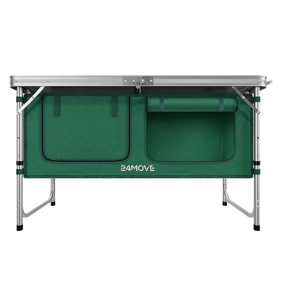 24MOVE® Campingküche PRAIA faltbar, Alu Outdoorküche mit Arbeitsplatte und Staufächern, höhenverstellbar