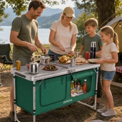 24MOVE® Campingküche PRAIA faltbar, Alu Outdoorküche mit Arbeitsplatte und Staufächern, höhenverstellbar