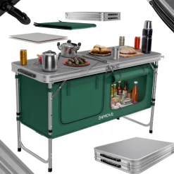 24MOVE® Campingküche PRAIA faltbar, Alu Outdoorküche mit Arbeitsplatte und Staufächern, höhenverstellbar