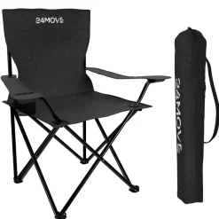 24MOVE® Campingstuhl Faltstuhl, 2er Set, schwarz, mit Getränkehalter und Tragetasche Outdoor, faltbar max. 100kg, Anglerstuhl, Klappstuhl