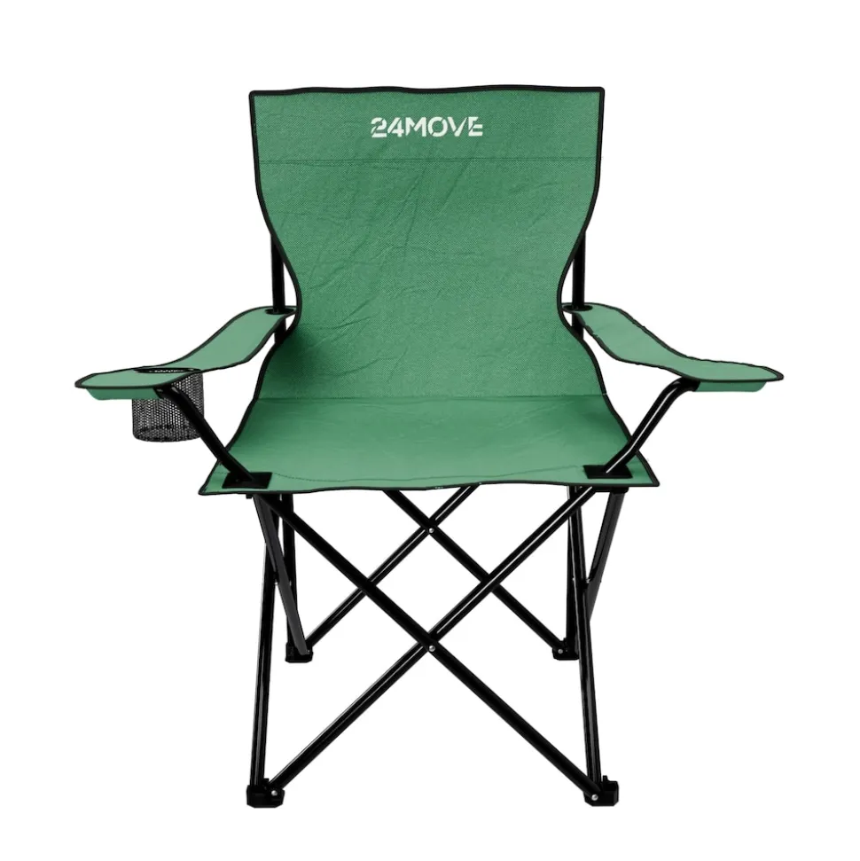 24MOVE® Campingstuhl Faltstuhl, 2er Set, grün, mit Getränkehalter und Tragetasche Outdoor, faltbar max. 100kg, Anglerstuhl, Polyester