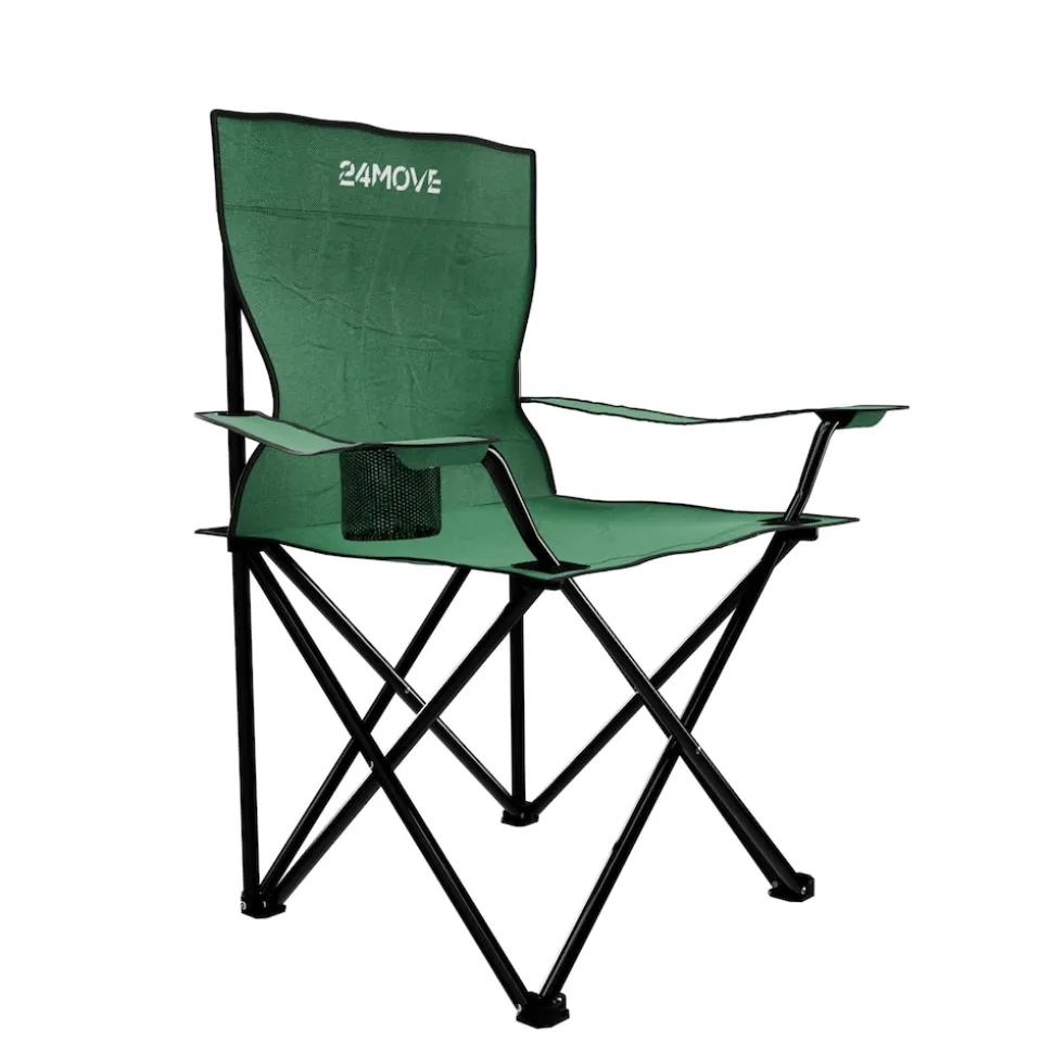 24MOVE® Campingstuhl Faltstuhl, 2er Set, grün, mit Getränkehalter und Tragetasche Outdoor, faltbar max. 100kg, Anglerstuhl, Polyester