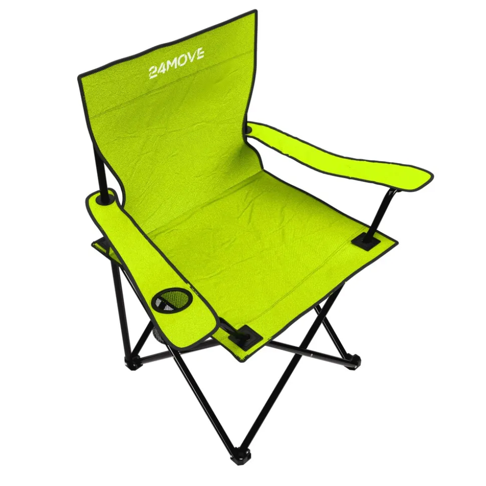 24MOVE® Campingstuhl Faltstuhl, hellgrün, mit Getränkehalter und Tragetasche Outdoor, faltbar max. 100kg, Angerstuhl, Klappstuhl
