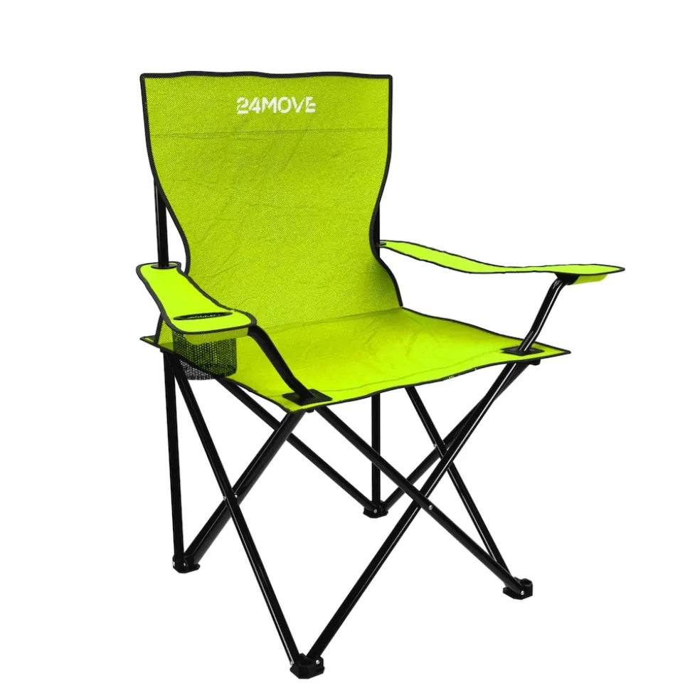 24MOVE® Campingstuhl Faltstuhl, hellgrün, mit Getränkehalter und Tragetasche Outdoor, faltbar max. 100kg, Angerstuhl, Klappstuhl