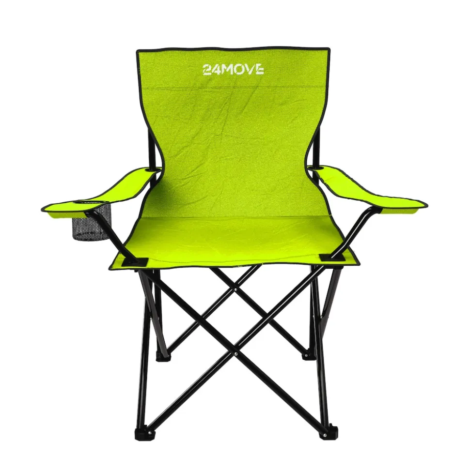 24MOVE® Campingstuhl Faltstuhl, hellgrün, mit Getränkehalter und Tragetasche Outdoor, faltbar max. 100kg, Angerstuhl, Klappstuhl
