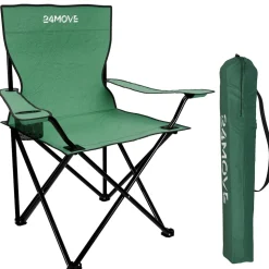 24MOVE® Campingstuhl Faltstuhl, grün, mit Getränkehalter und Tragetasche Outdoor, faltbar max. 100kg, Anglerstuhl, Polyester