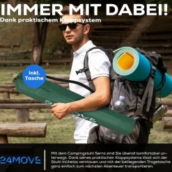 24MOVE® Campingstuhl Faltstuhl, grün, mit Getränkehalter und Tragetasche Outdoor, faltbar max. 100kg, Anglerstuhl, Polyester