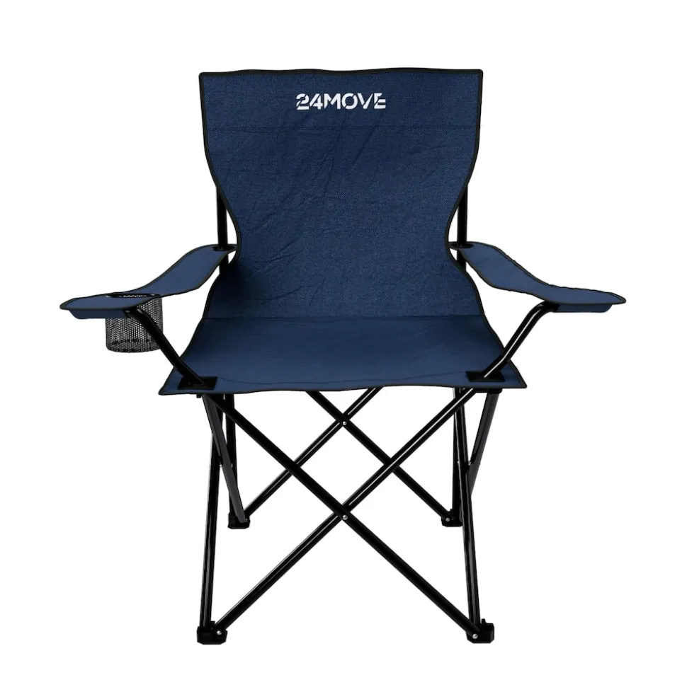 24MOVE® Campingstuhl Faltstuhl, blau, mit Getränkehalter und Tragetasche Outdoor, faltbar max. 100kg, Angerstuhl, Klappstuhl