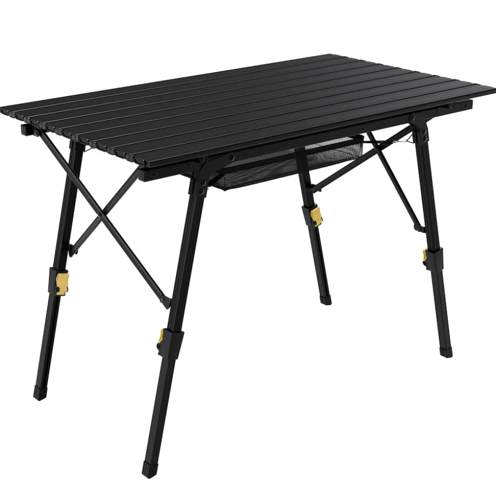 24MOVE® Campingtisch Klapptisch mit Aluminiumrahmen, Tischplatte aufrollbar, Falttisch klappbar, höhenverstellbar, inkl. Tragetasche - bis 30 kg, Anthrazitgrau