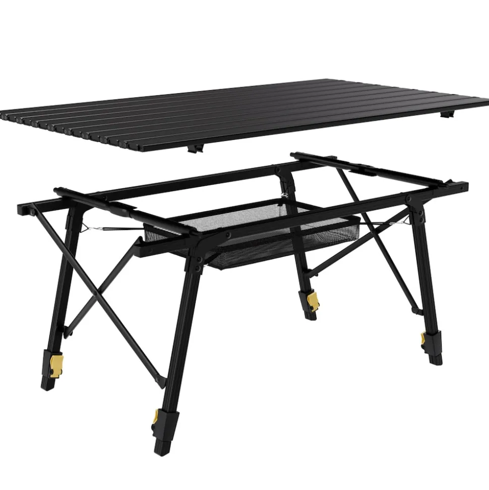 24MOVE® Campingtisch Klapptisch mit Aluminiumrahmen, Tischplatte aufrollbar, Falttisch klappbar, höhenverstellbar, inkl. Tragetasche - bis 30 kg, Anthrazitgrau