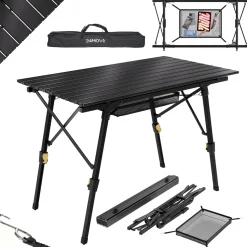 24MOVE® Campingtisch Klapptisch mit Aluminiumrahmen, Tischplatte aufrollbar, Falttisch klappbar, höhenverstellbar, inkl. Tragetasche - bis 30 kg, Anthrazitgrau