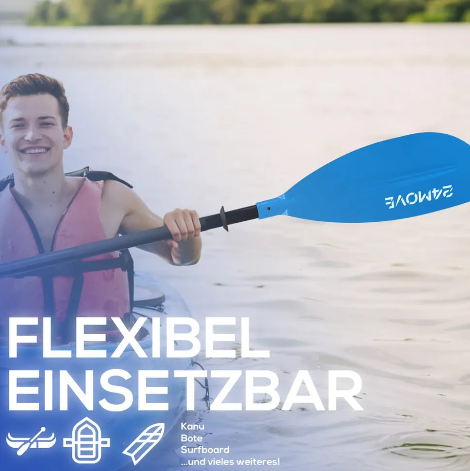 24MOVE® Doppelpaddel LAGO Aluminium Paddel, Stand-Up Paddling, Paddel für Kajak, 220 cm, verstellbar