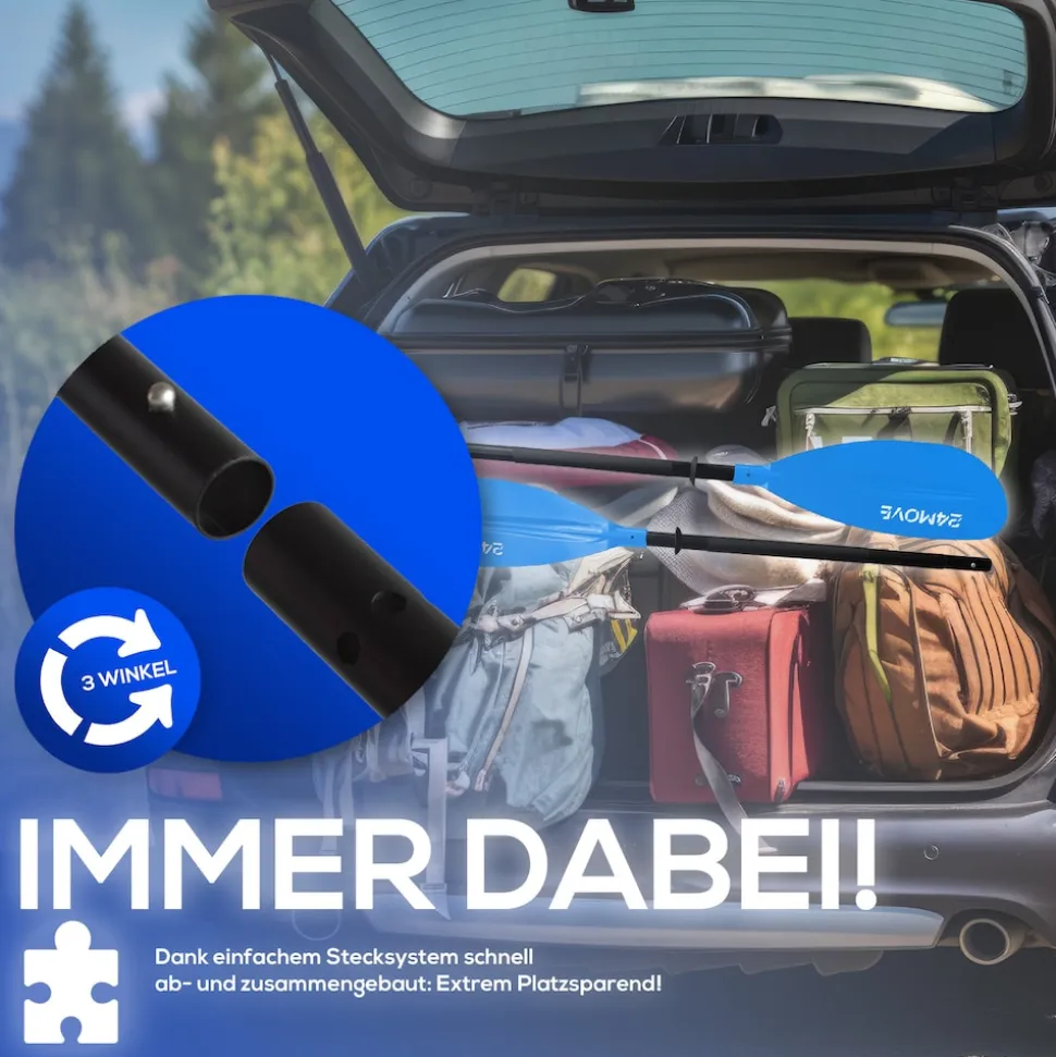 24MOVE® Doppelpaddel LAGO Aluminium Paddel, Stand-Up Paddling, Paddel für Kajak, 220 cm, verstellbar